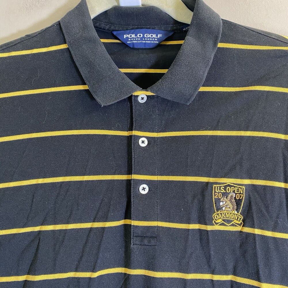 Ralph Lauren Polo Golf Oakmont Country Club Shirt Men XL Black Yellow Pima Cotto